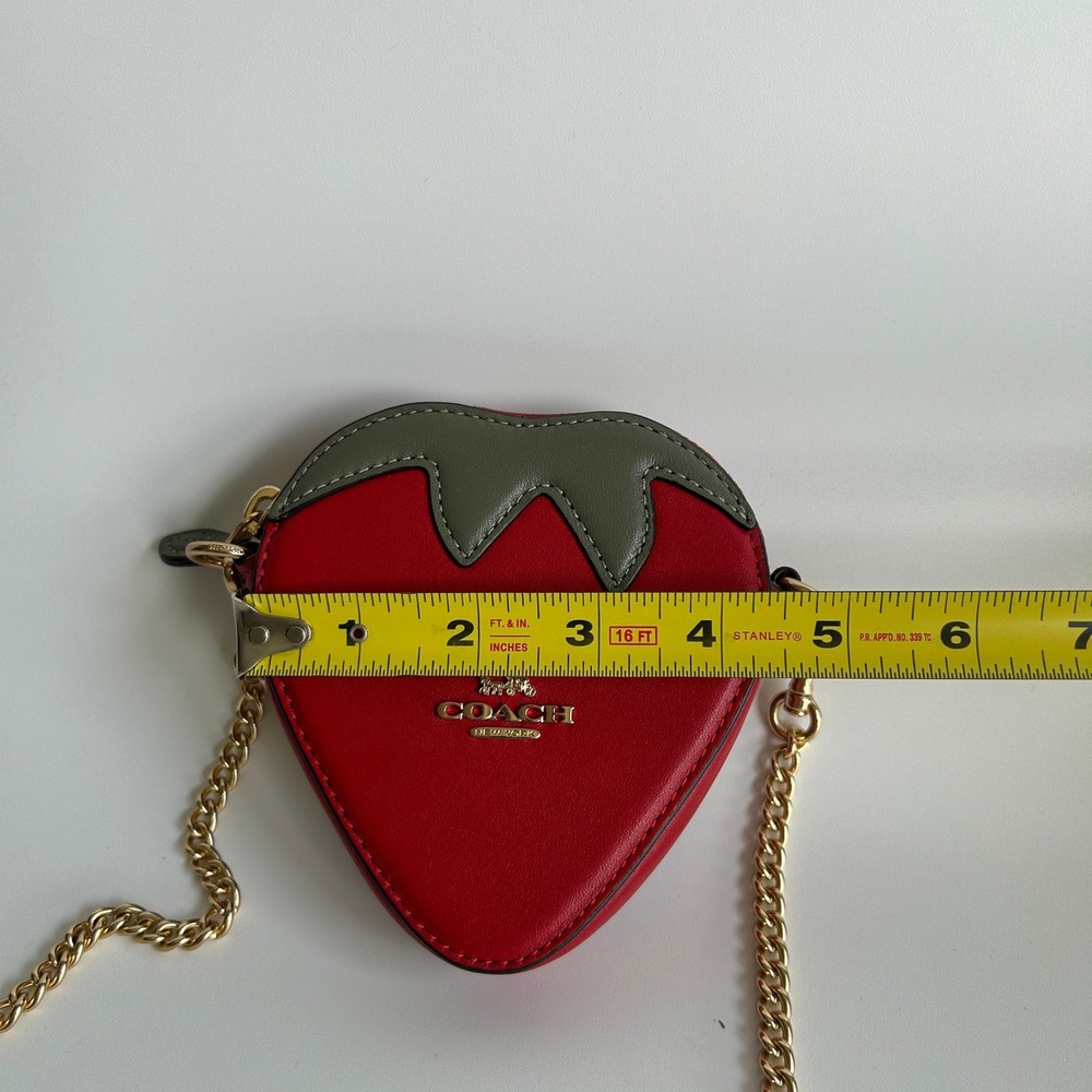 Coach Strawberry Red Leather Crossbody Bag Gold Chain CH524 Excellent - Picture 6 of 8